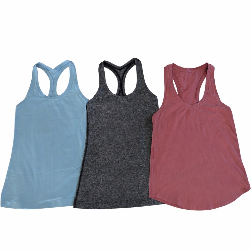 Lululemon Cool Racerback Tanks Light Blue, Charcoal, Rose